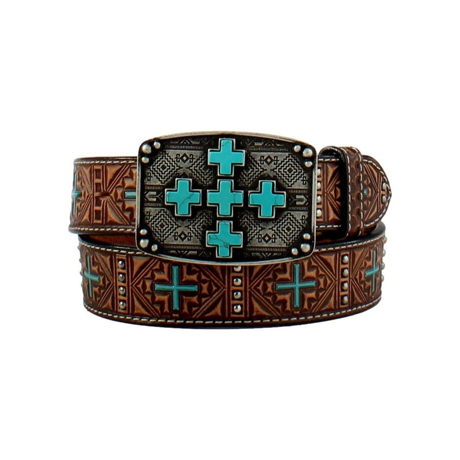 Angel Ranch Western Belt Womens Studs Cross Brown D140004702 Image 1