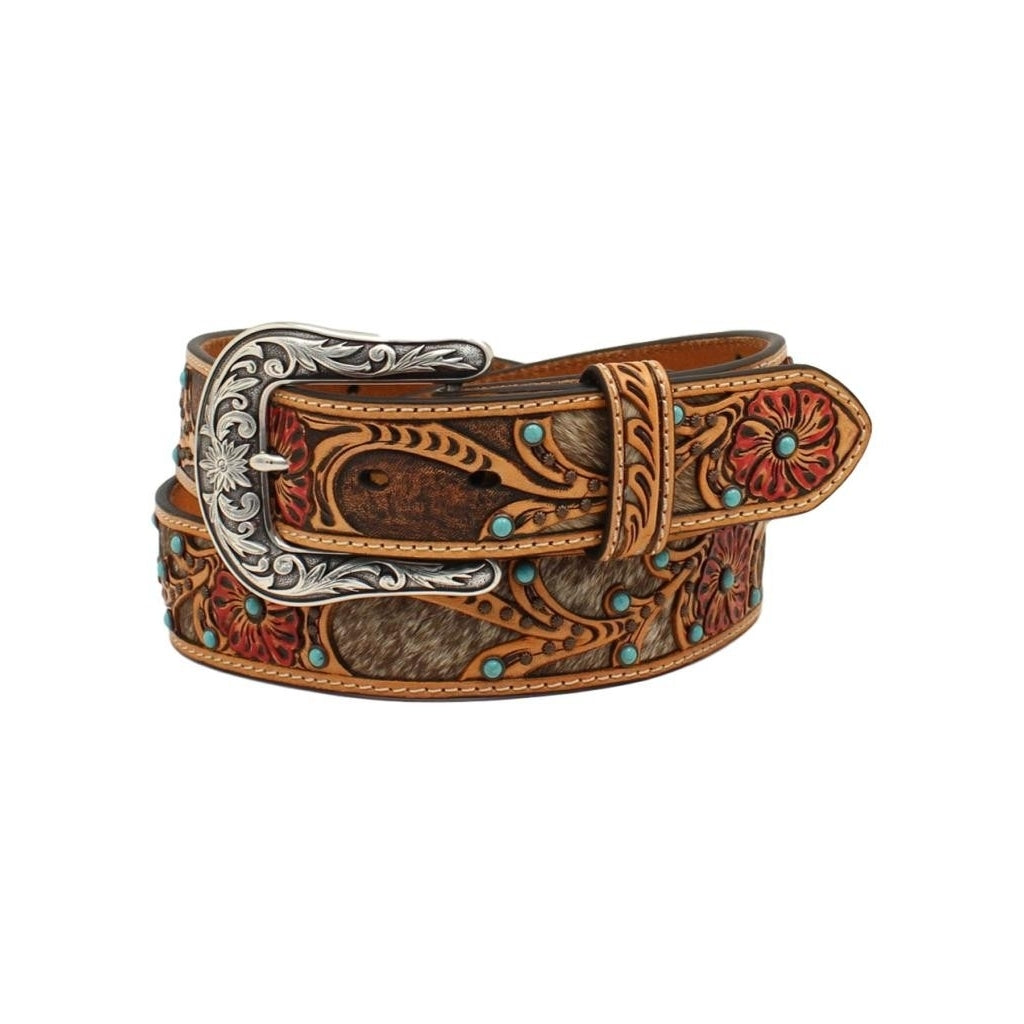 Ariat Western Belt Womens Calf Hair Underlay Tooled Flowers A1533008 Image 1