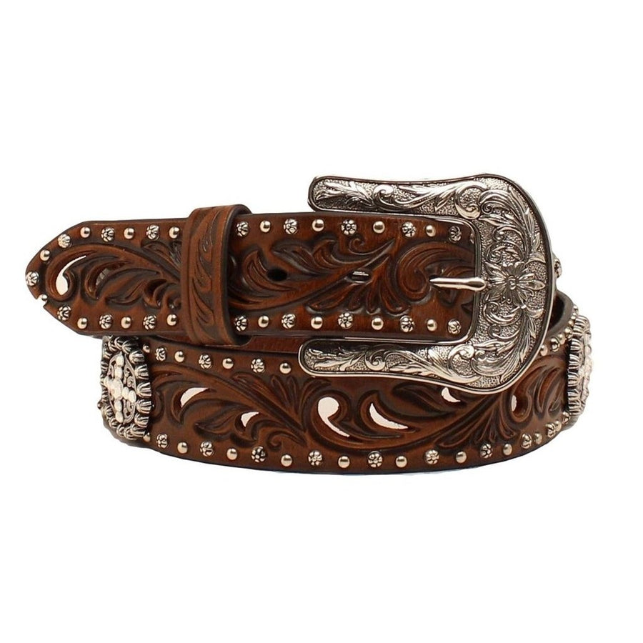 Ariat Western Belt Womens Conchos Crystals Studs Brown A1518602 Image 1