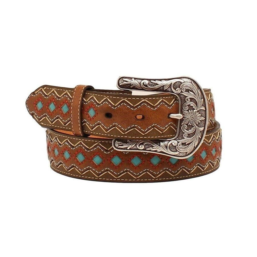 Ariat Western Belt Womens Zig Zag Diamond Brown Turquoise A1518202 Image 1