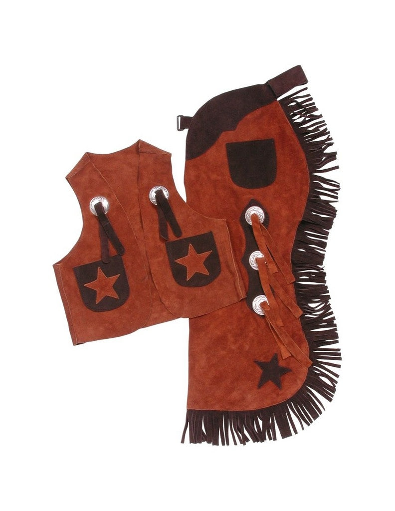 Tough 1 Western Chaps Kids Vest Set Stars Split Leather Adjust 63-360 Image 1