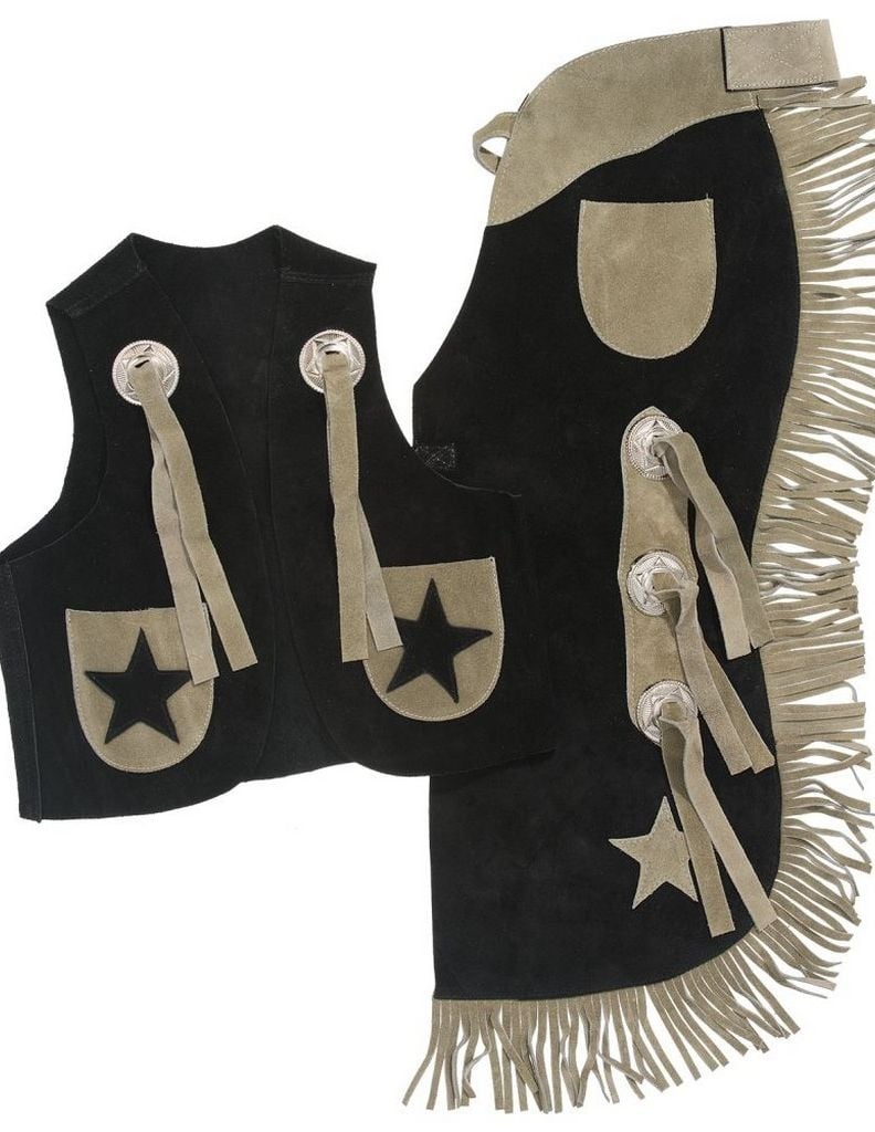 Tough 1 Western Chaps Kids Vest Set Stars Split Leather Adjust 63-360 Image 1