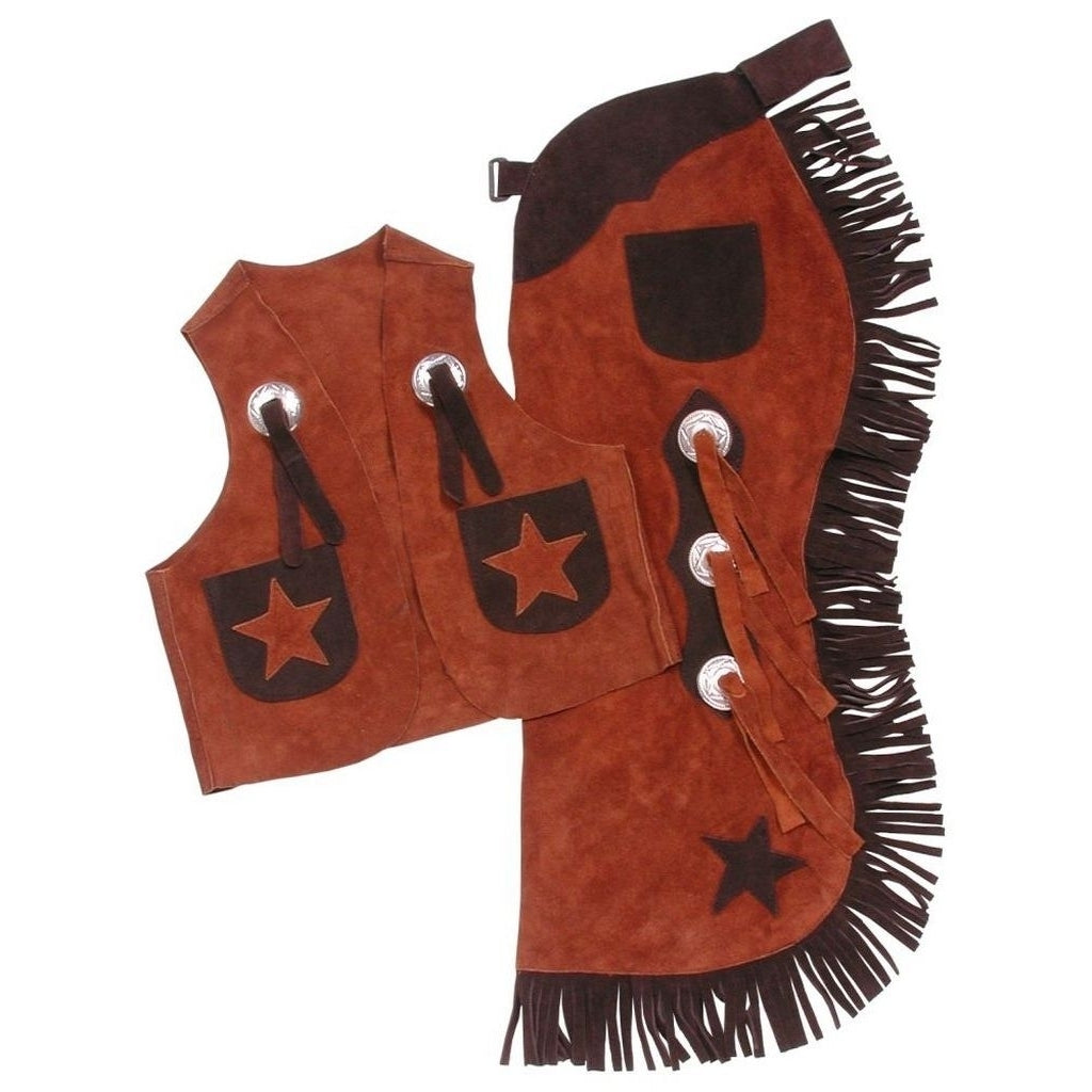 Tough 1 Western Chaps Kids Vest Set Stars Split Leather Adjust 63-360 Image 1