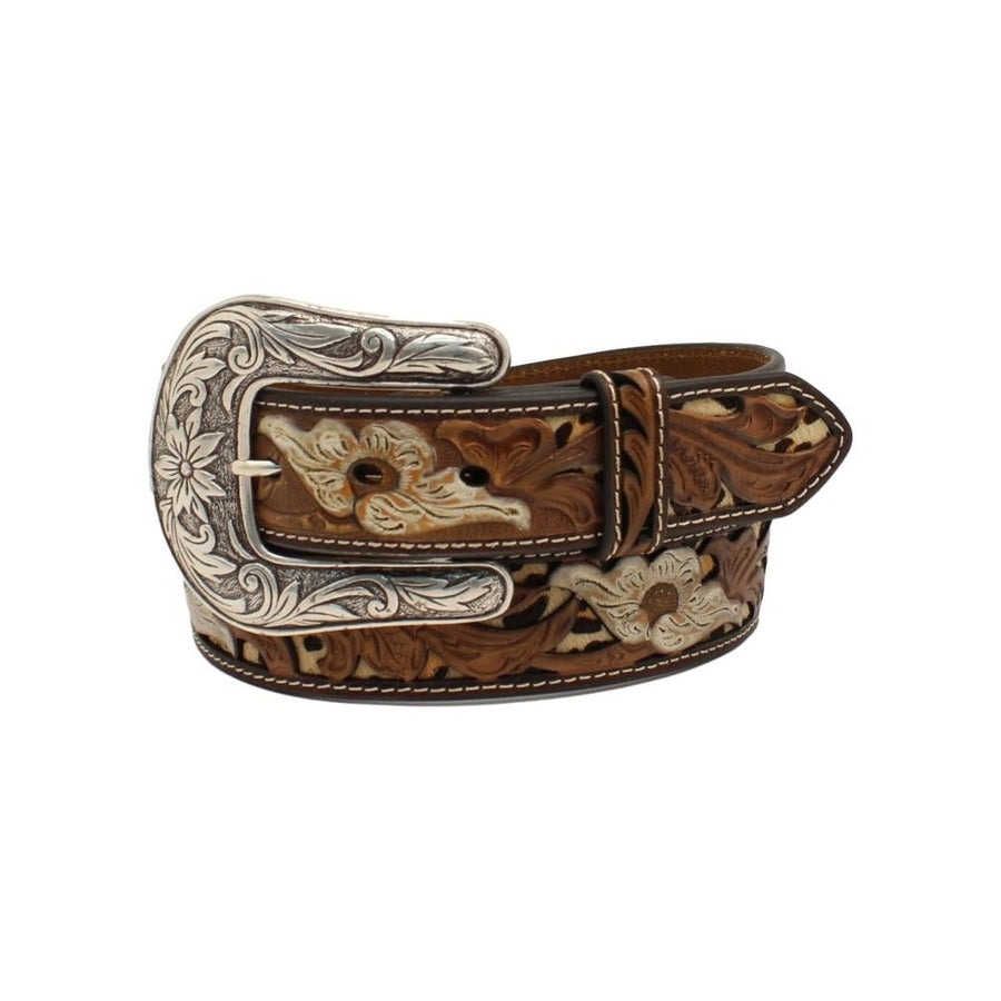 Nocona Western Belt Womens Leopard Underlay Pierced Flower N320002402 Image 1