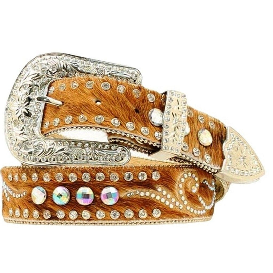 Nocona Western Belt Womens Leather Hair Rhinestones Brown N3483602 Image 1