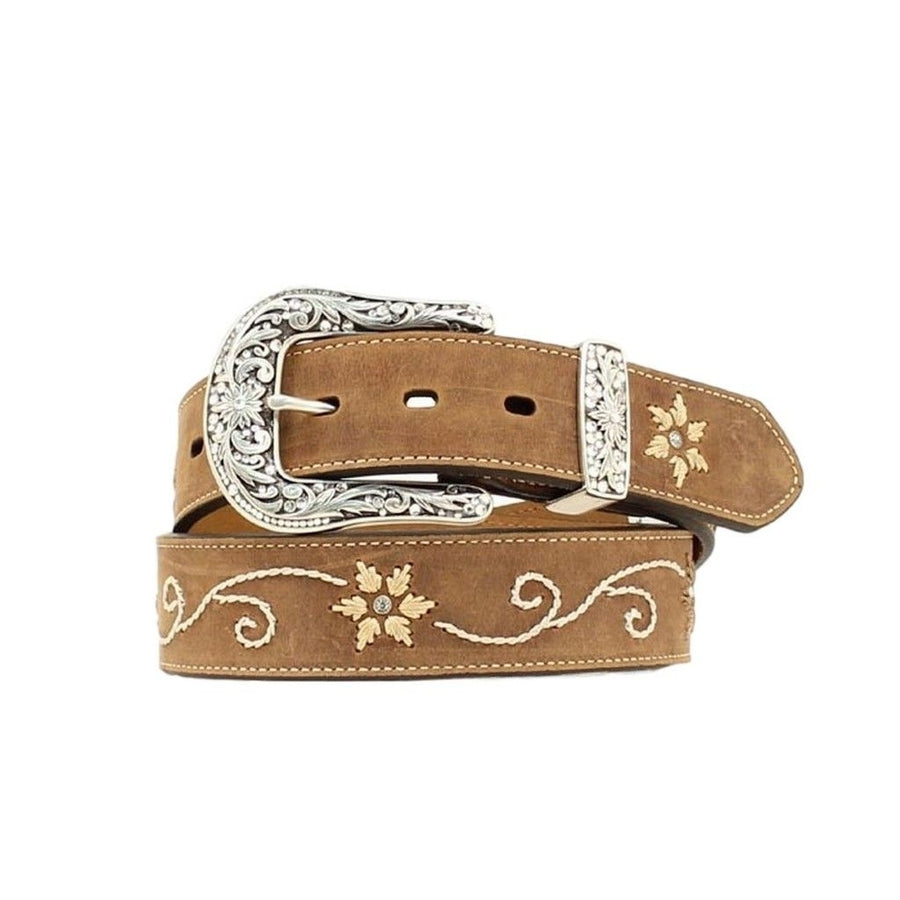 Nocona Western Belt Womens Embroidered Flowers Coffee Cream N3447044 Image 1