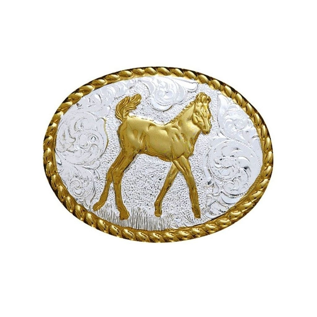 Crumrine Western Belt Buckle Kids Youth Stand Colt Silver Gold C01033 Image 1