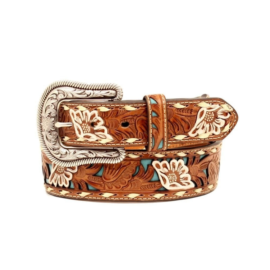 Nocona Western Belt Womens Painted Flowers Leather Overlay N3412308 Image 1