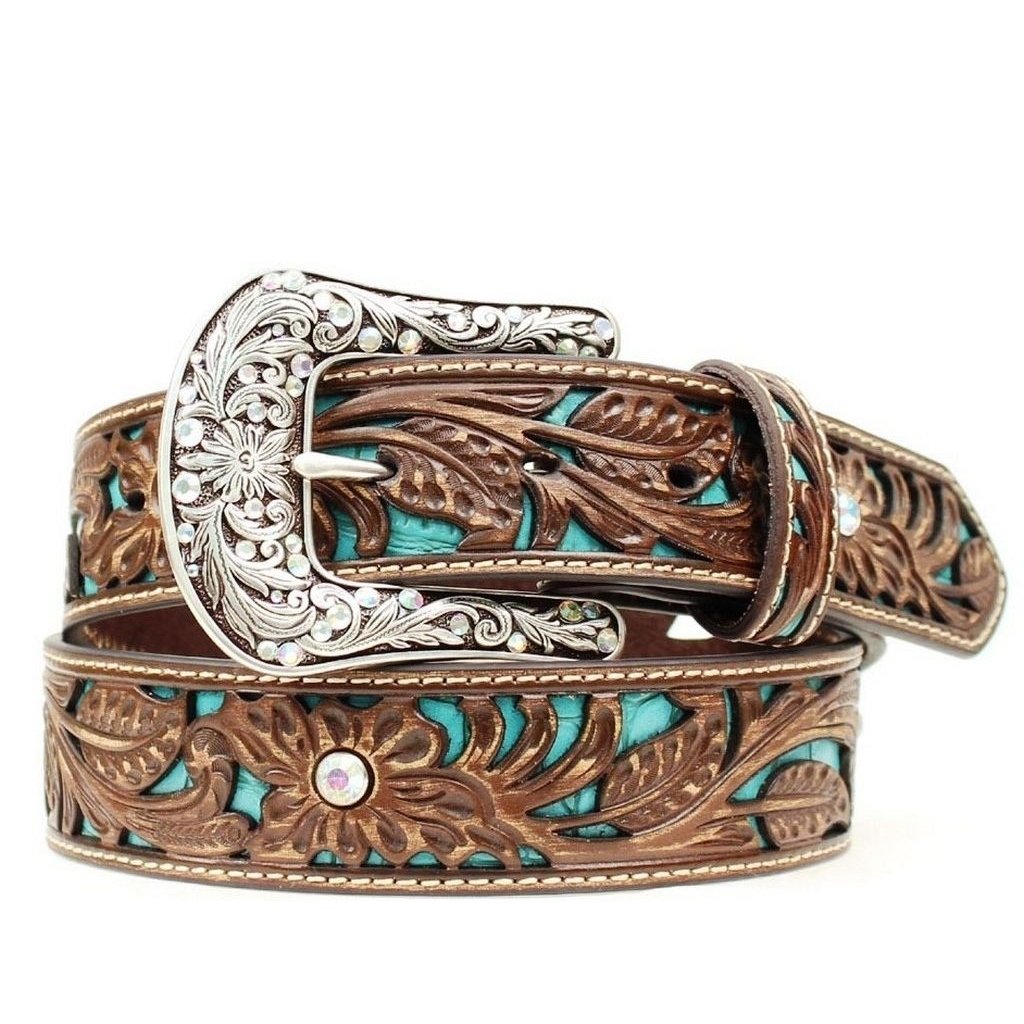 Ariat Western Belt Womens Rhinestones Turquoise Inlay Brown A1513402 Image 1