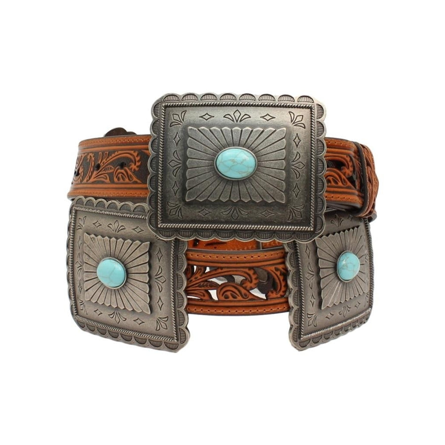 Ariat Western Belt Womens Pierced Conchos 1 1/2" Wide Tan A1532108 Image 1