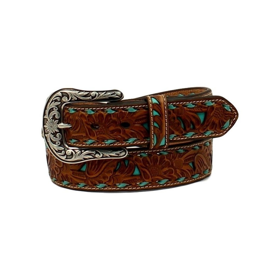 Nocona Western Belt Womens Floral Underlay Laced Tan Edge N3410433 Image 1