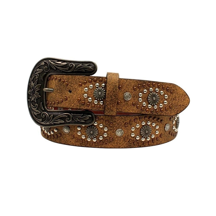 Nocona Western Belt Womens Leather Distressed Copper Studs N3411002 Image 1