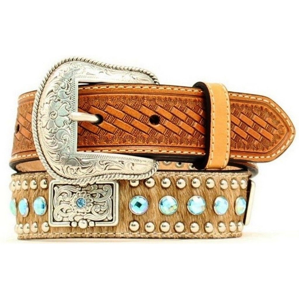 Nocona Western Belt Kids Child Leather Hair Rhinestones Brown N4419302 Image 1