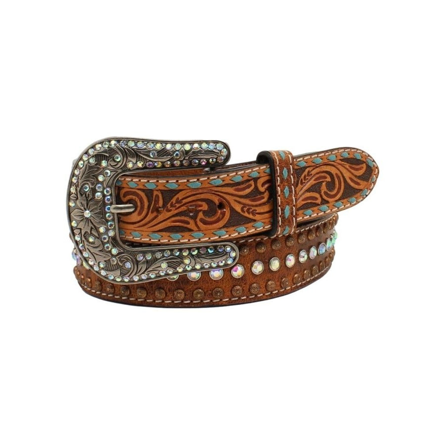 Angel Ranch Western Belt Women Tooled Feather Arrow Leather D140001308 Image 1