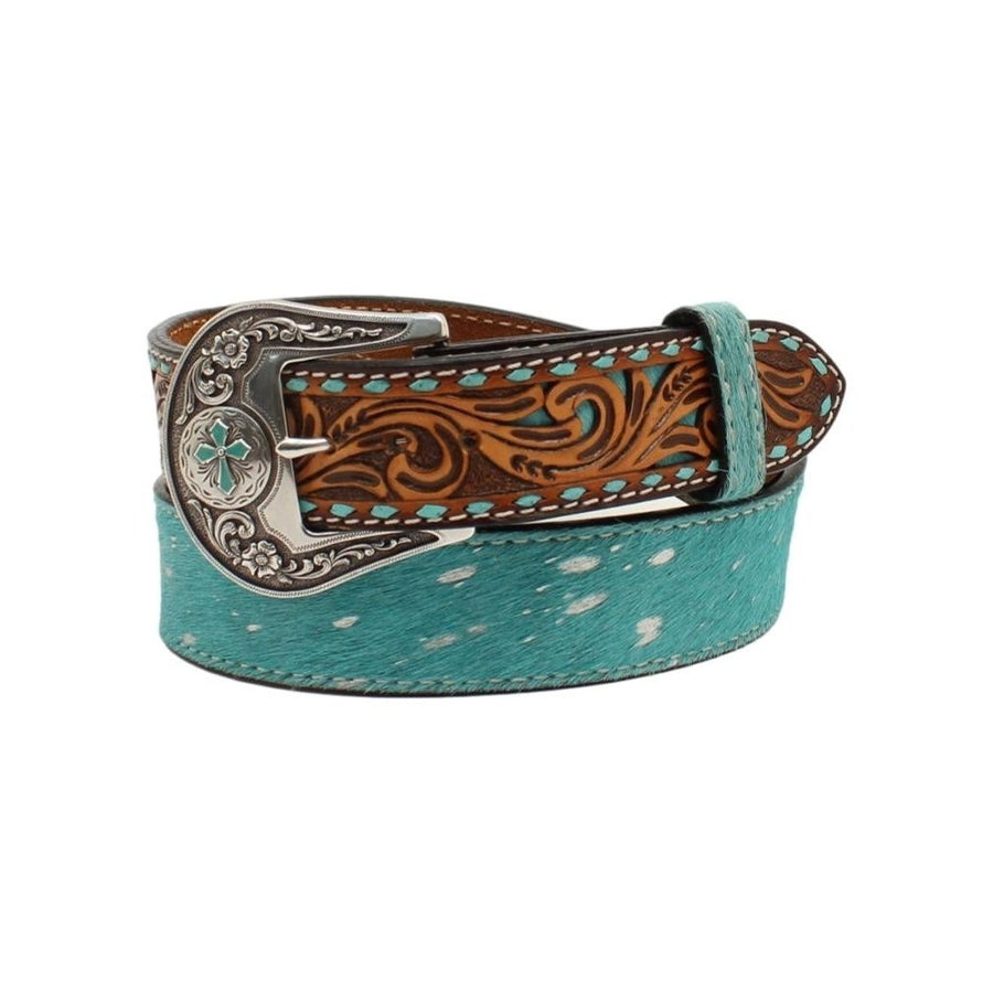 Angel Ranch Western Belt Womens Calf Hair Tooled Buckle D140001433 Image 1