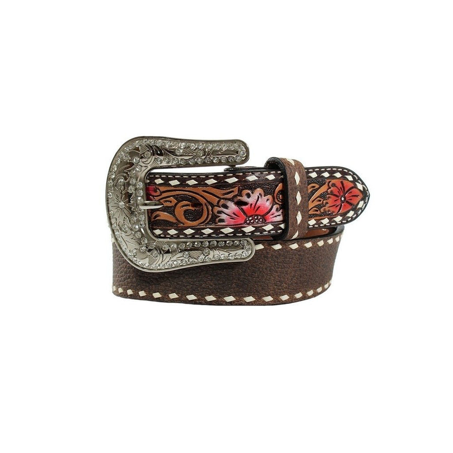 Angel Ranch Western Belt Womens Tooled Buck Lace Floral D140005302 Image 1