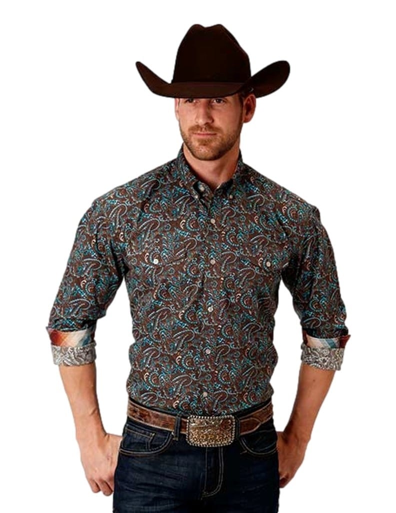 Roper Western Shirt Mens L/S Print Button Brown 03-001-0325-0170 BR Image 1