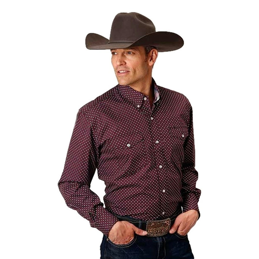 Roper Western Shirt Mens Long Sleeve Print Wine 03-001-0325-0172 WI Image 1