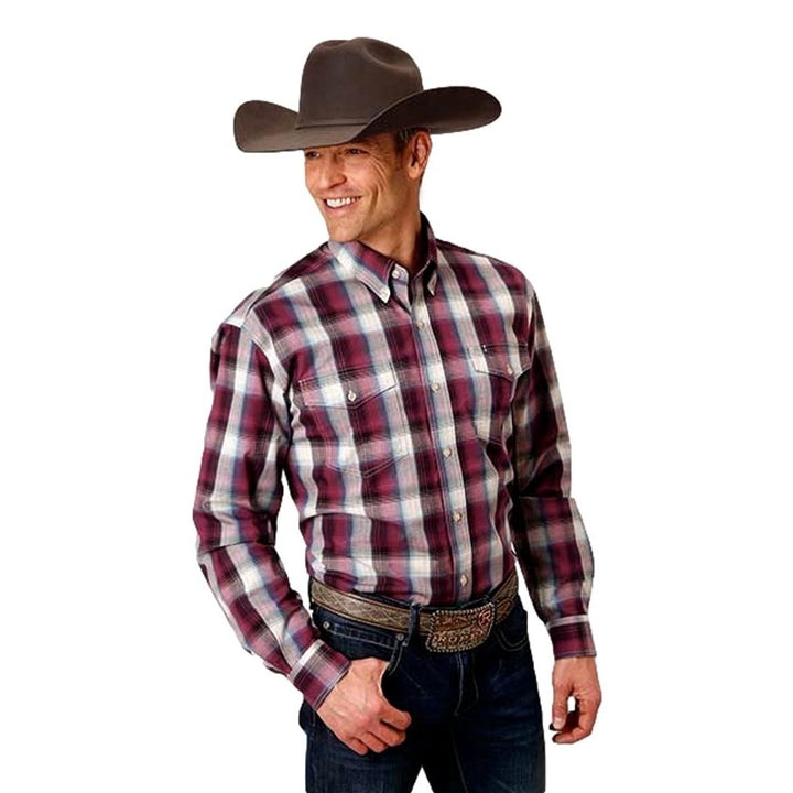 Roper Western Shirt Mens Long Sleeve Pleating Wine 03-001-0378-1033 WI Image 1