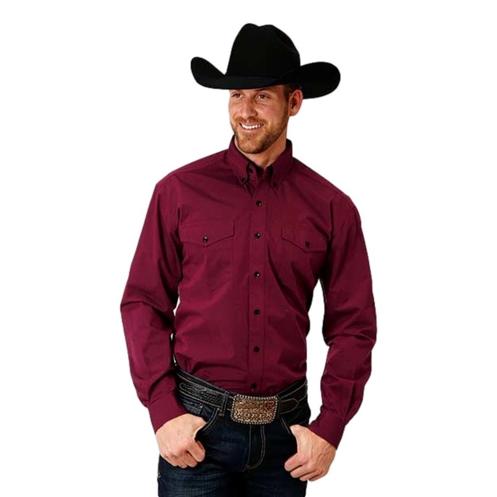 Roper Western Shirt Mens L/S Solid Button Wine 03-001-0365-0183 WI Image 1