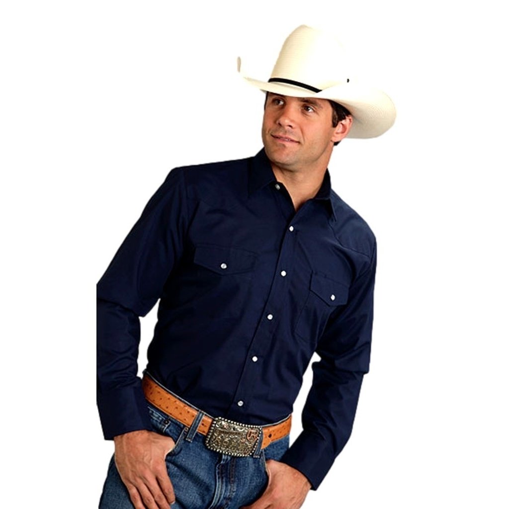 Roper Western Shirt Mens L/S Solid Snap Front 01-001-0175-0902 BU Image 1