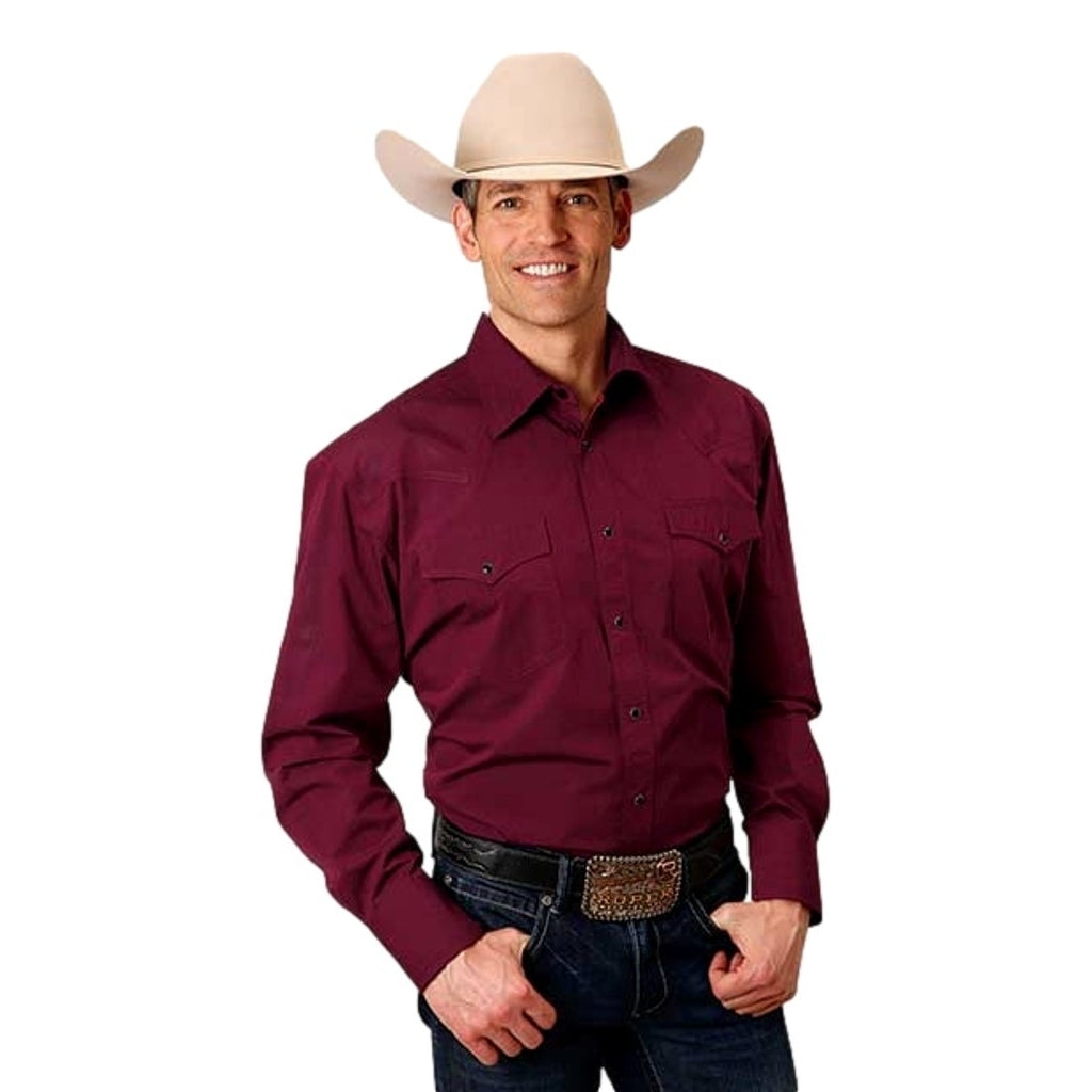 Roper Western Shirt Mens L/S Solid Snap Wine 03-001-0765-0183 WI Image 1