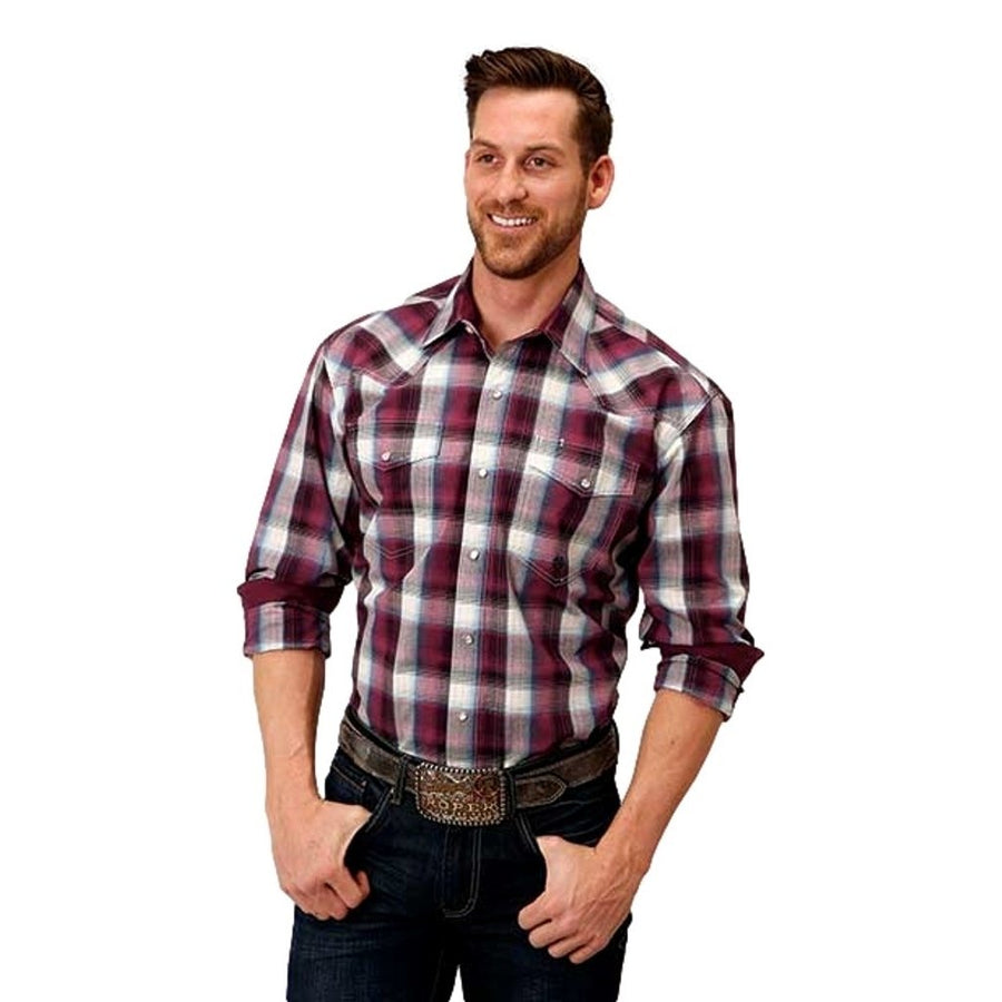 Roper Western Shirt Mens L/S Plaid Snap Wine 03-001-0778-1033 WI Image 1