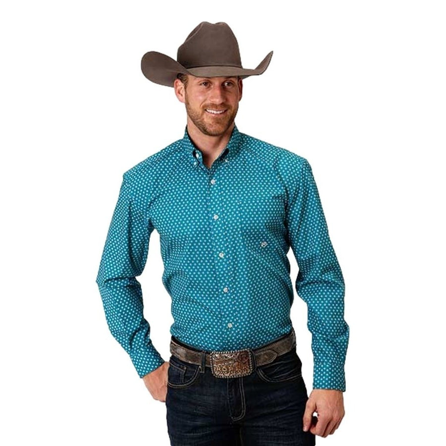 Roper Western Shirt Mens L/S Mini Foulard Teal 03-001-0326-0168 BU Image 1