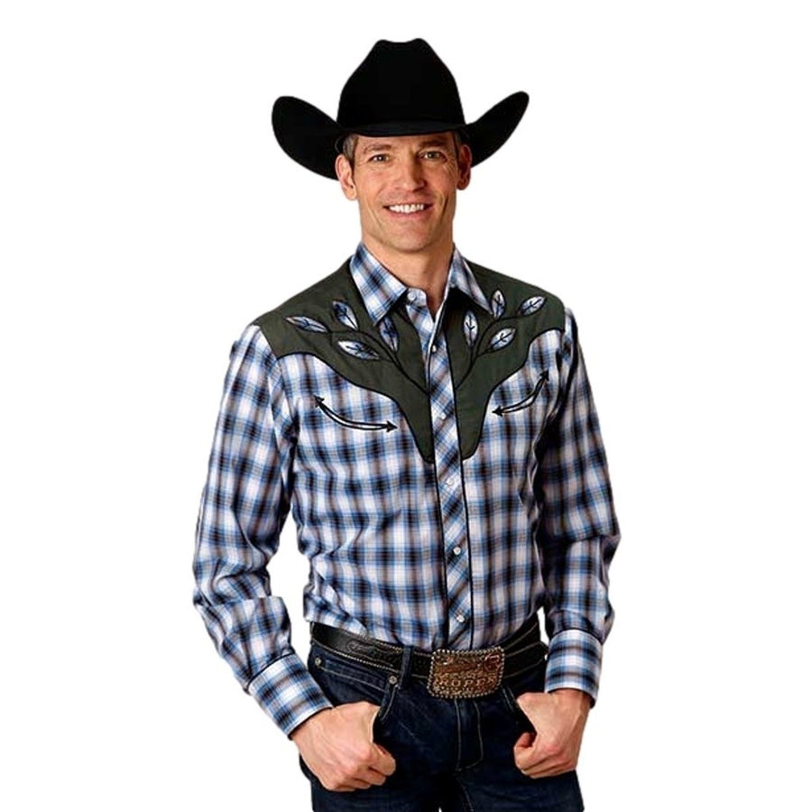 Roper Western Shirt Mens L/S Snap Plaid Blue 01-001-0024-0102 BU Image 1