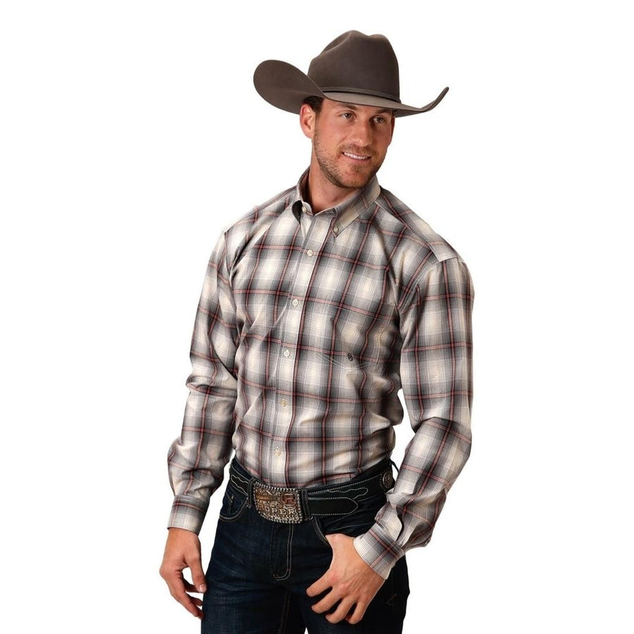 Roper Western Shirt Mens L/S Button Plaid Gray 03-001-0379-7012 GY Image 1