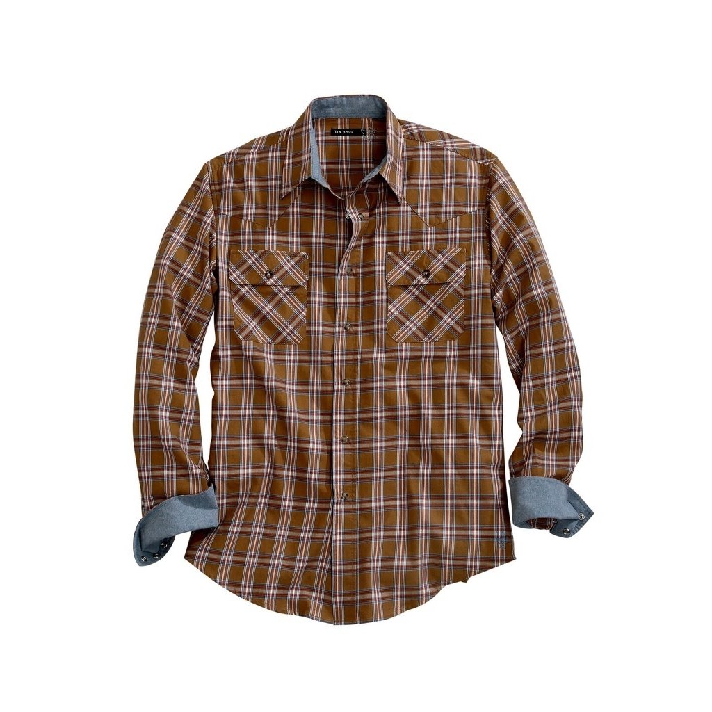 Tin Haul Western Shirt Mens Plaid L/S Snap Brown 10-001-0062-0630 BR Image 1