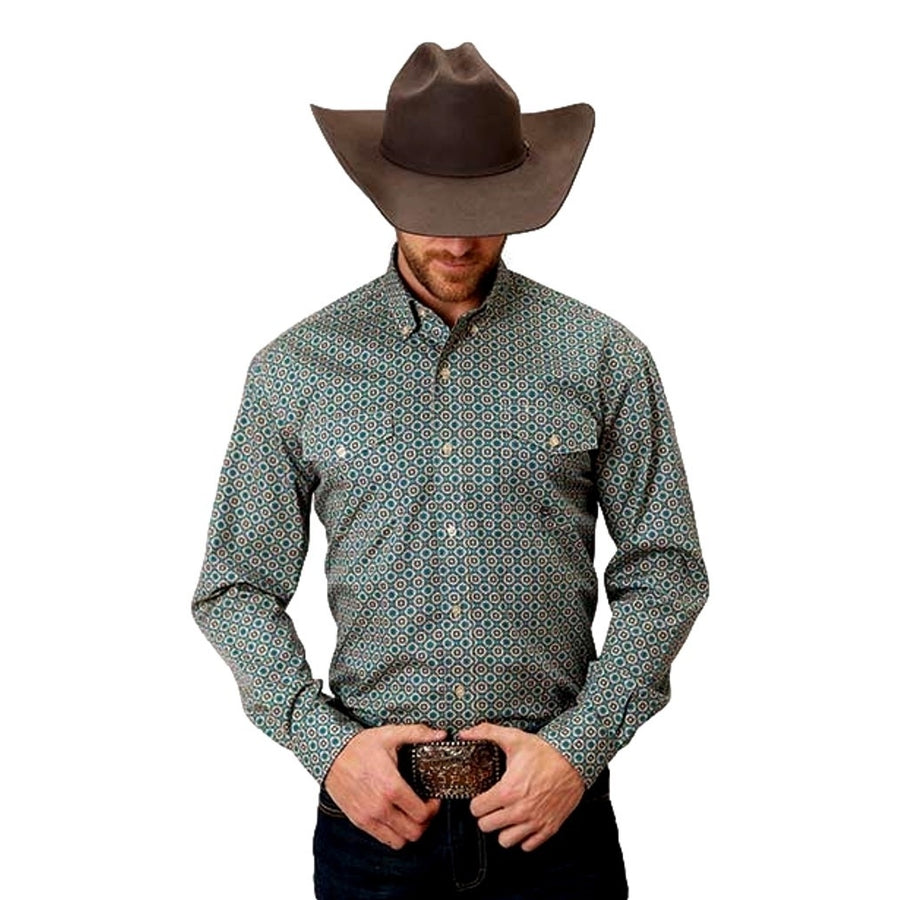 Roper Western Shirt Mens Long Sleeve Foulard Teal 03-001-0325-0166 BU Image 1