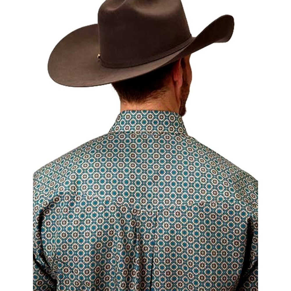 Roper Western Shirt Mens Long Sleeve Foulard Teal 03-001-0325-0166 BU Image 2