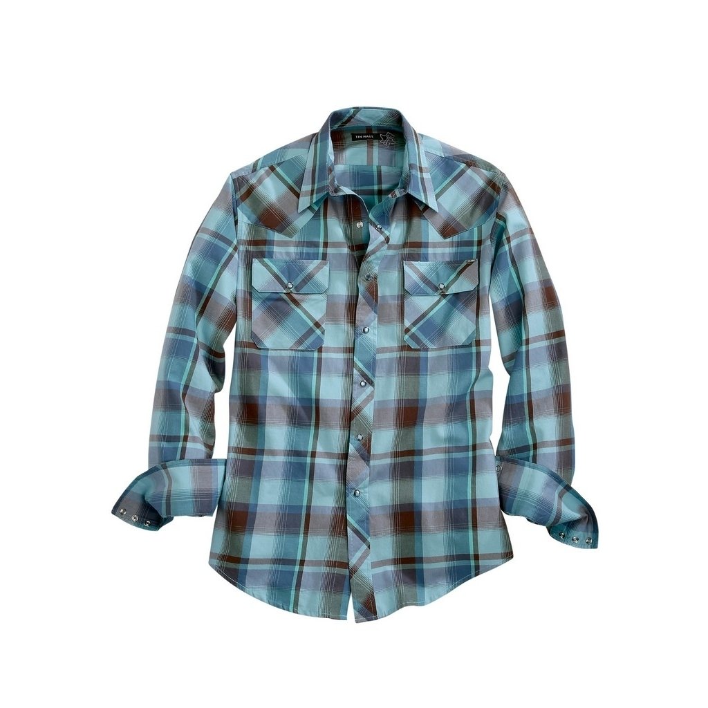 Tin Haul Western Shirt Mens L/S Snap Plaid Blue 10-001-0062-0631 BU Image 1