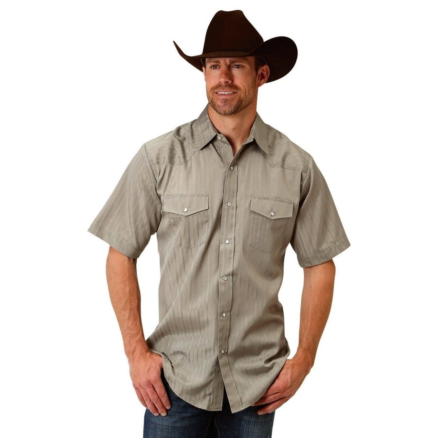 Roper Western Shirt Mens S/S Solid Snap Green 01-002-0145-0937 GR Image 1