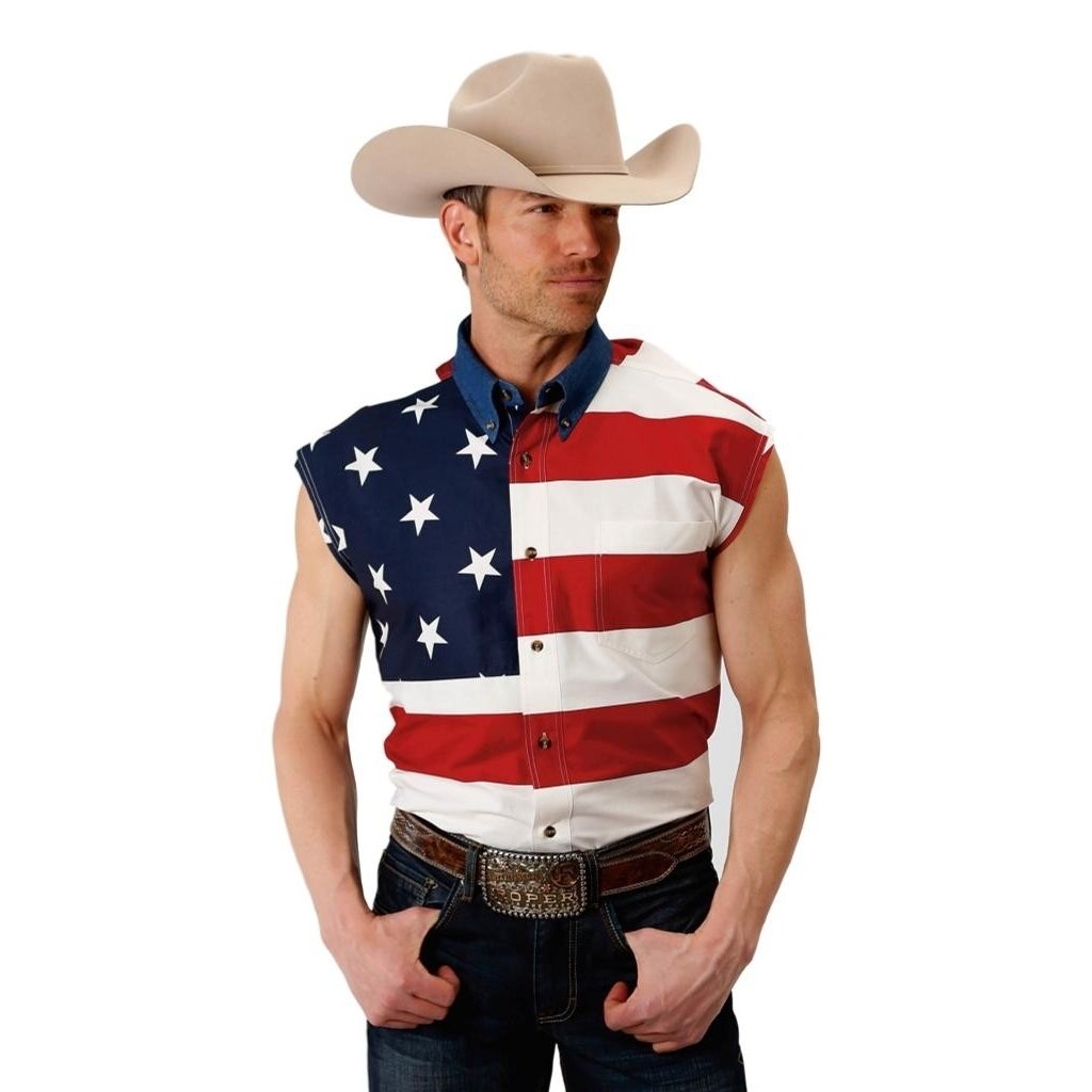 Roper Western Shirt Mens Patriotic Sleeveless Red 03-013-0185-0101 RE Image 1