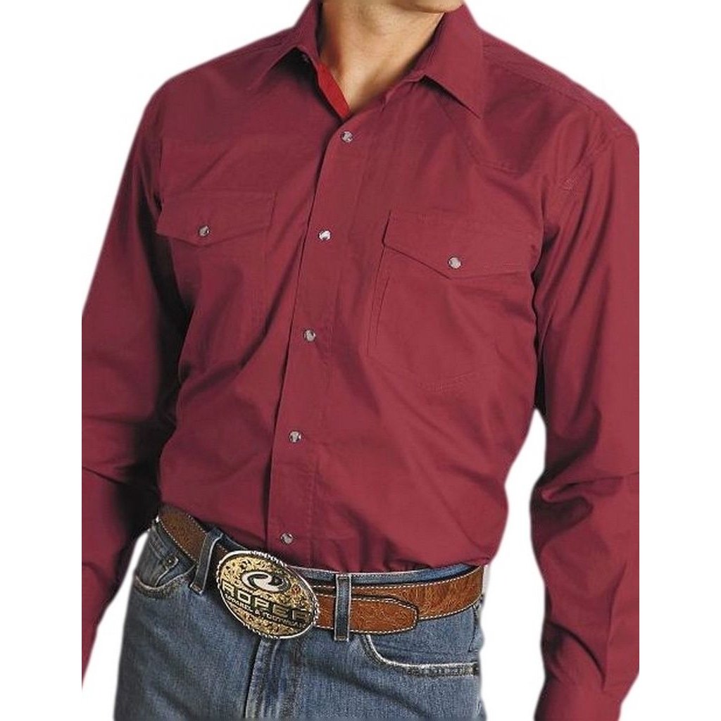 Roper Western Shirt Mens L/S Snap Solid Poplin Red 03-001-0265-1022 RE Image 1