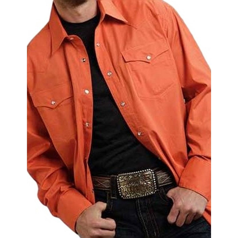 Roper Western Shirt Mens L/S Snap Solid Orange 03-001-0265-1070 OR Image 1