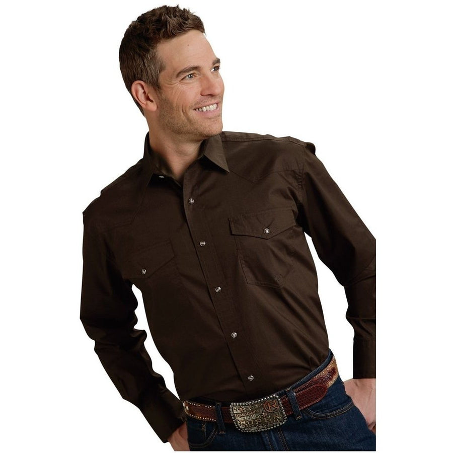 Roper Western Shirt Mens L/S Snap Solid Chocolate 03-001-0265-1069 BR Image 1