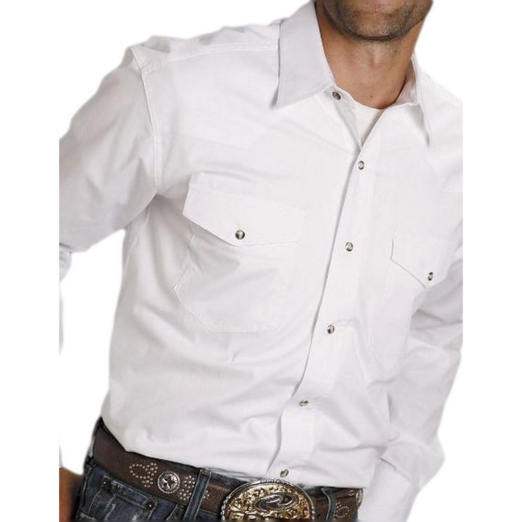 Roper Western Shirt Mens L/S Snap Solid White 03-001-0265-1025 WH Image 1