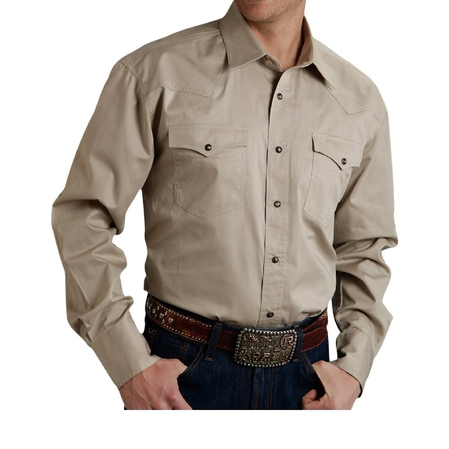 Roper Western Shirt Mens L/S Snap Solid Parchment 03-001-0265-1126 TA Image 1