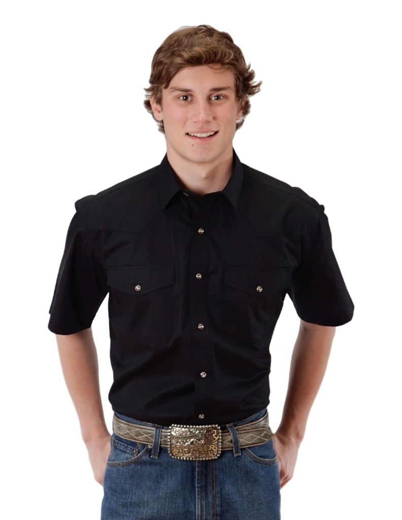 Roper Western Shirt Mens S/S Solid Snap Black 03-002-0265-1017 BL Image 1