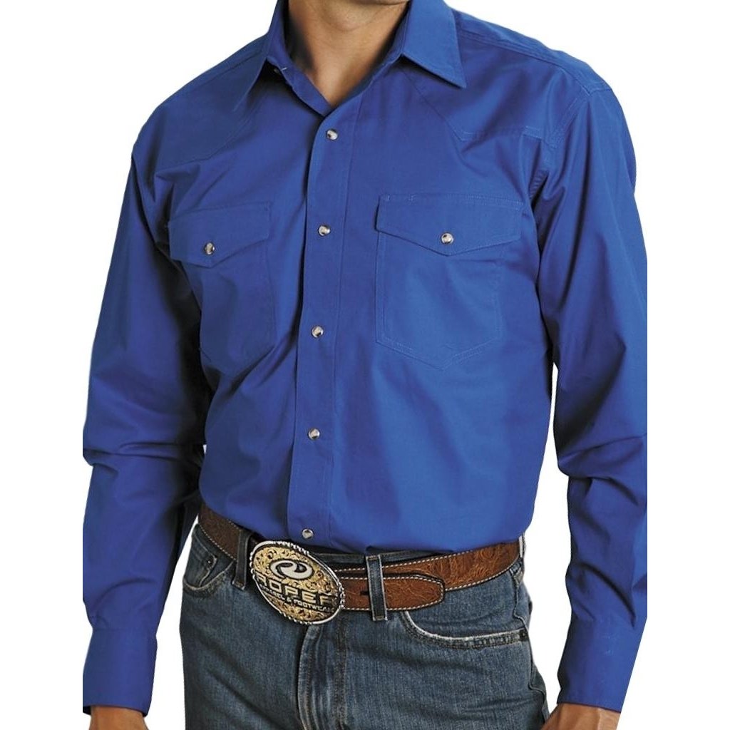 Roper Western Shirt Mens L/S Snap Solid Royal 03-001-0265-1031 BU Image 1