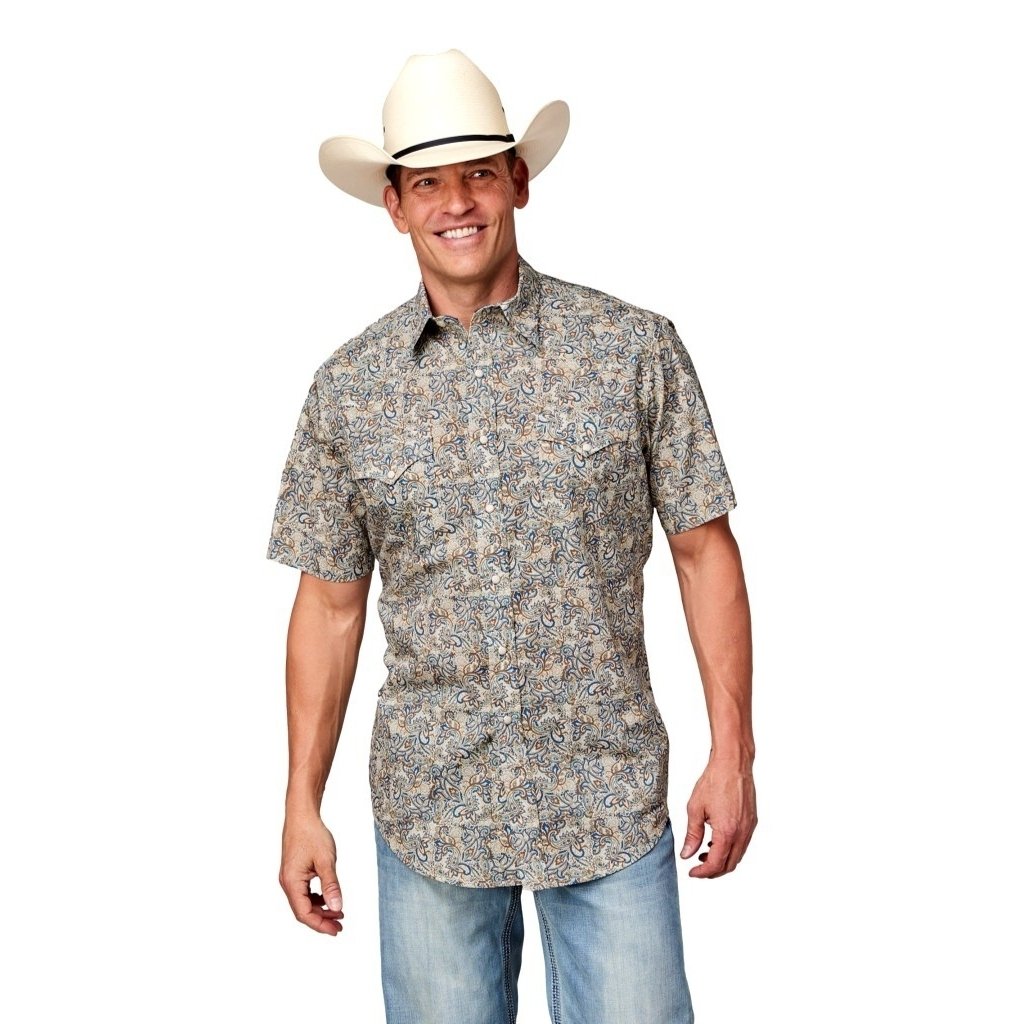 Roper Western Shirt Mens S/S Snap Print Brown 03-002-0064-0472 BR Image 1