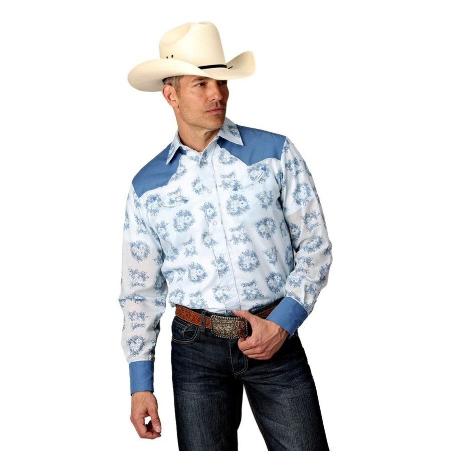 Roper Western Shirt Mens Long Sleeve Print Snap 01-001-0087-4064 BU Image 1