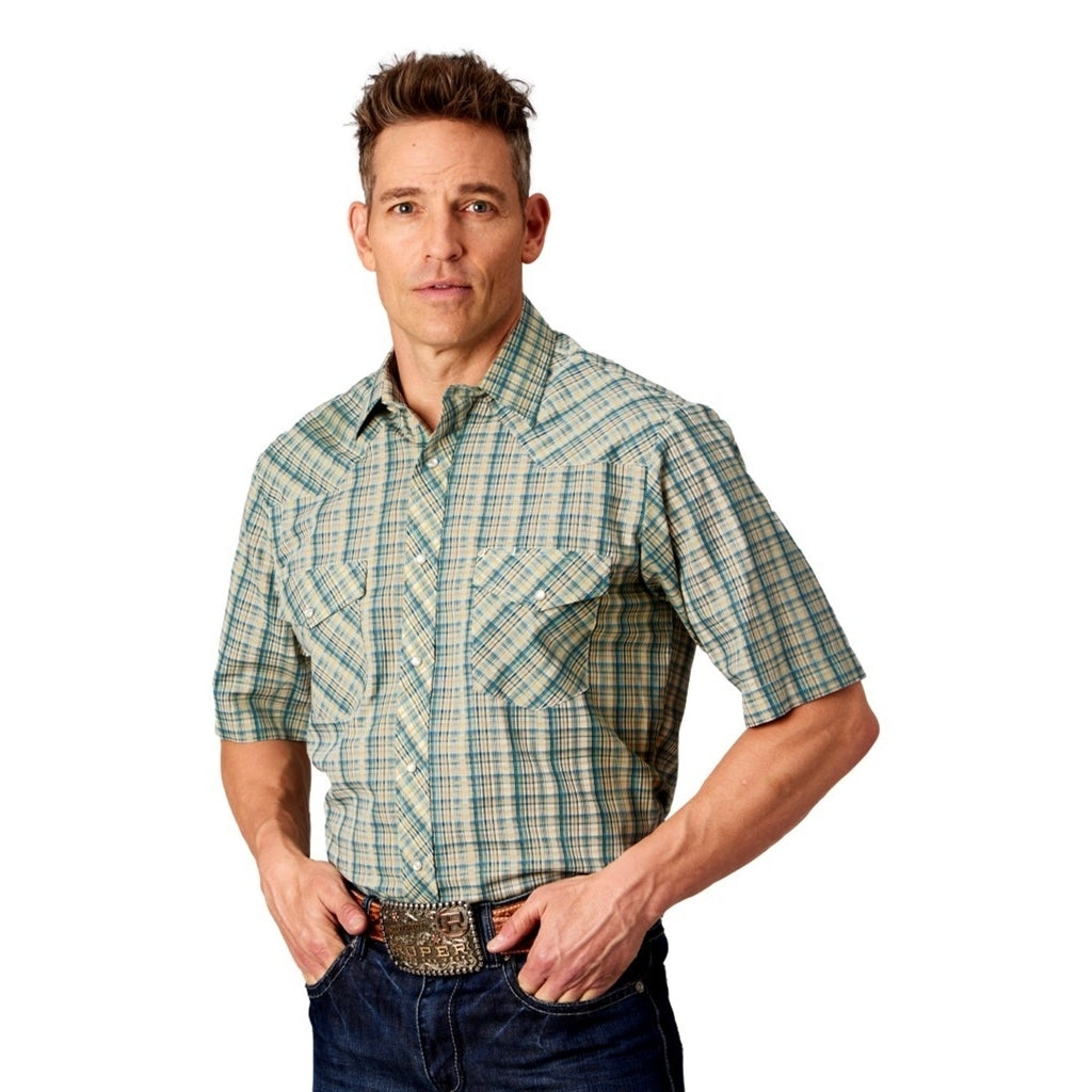 Roper Western Shirt Mens S/S Snap Plaid Cream 01-002-0101-4062 WH Image 1