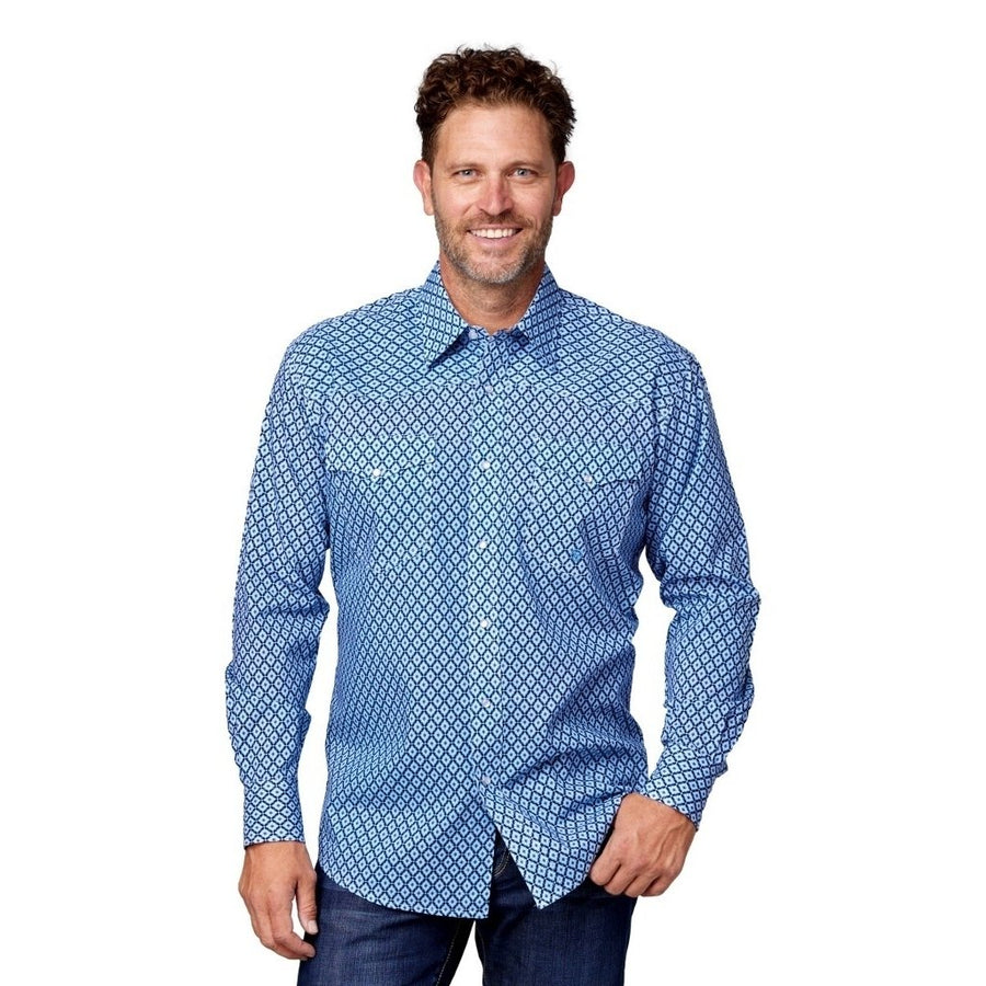 Roper Western Shirt Mens Long Sleeve Snap Print 03-001-0225-4034 BU Image 1