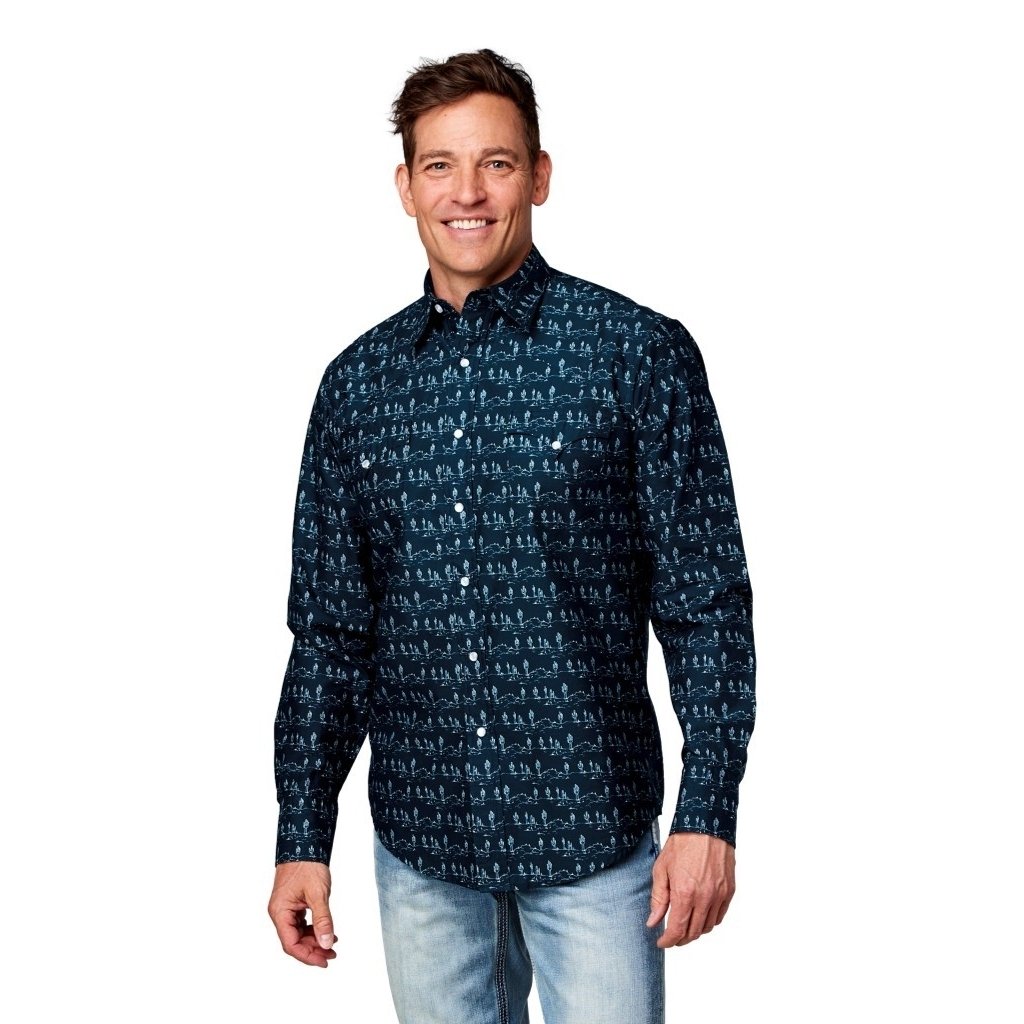 Roper Western Shirt Mens Long Sleeve Snap Print 03-001-0064-0469 BU Image 1