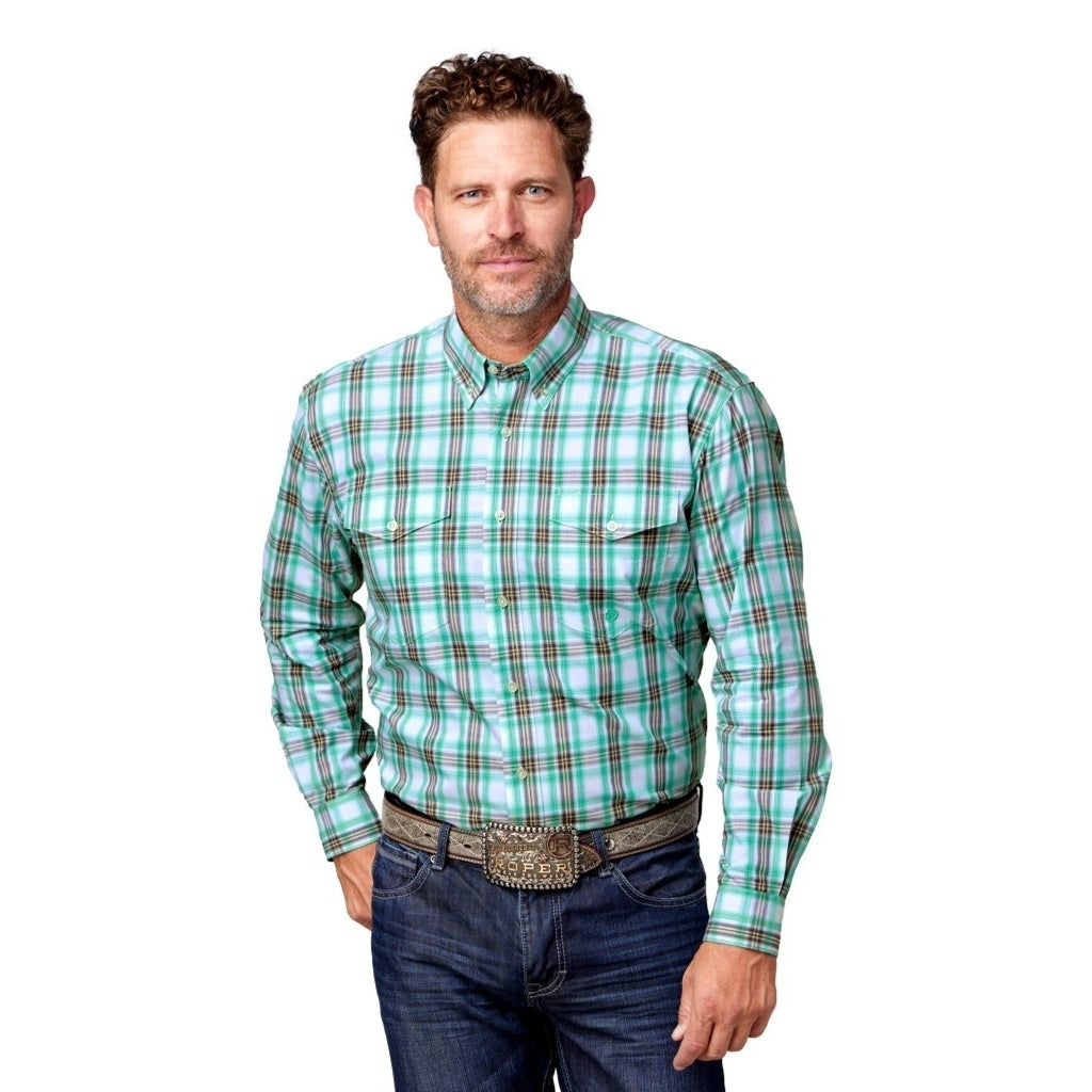 Roper Western Shirt Mens L/S Button Plaid Green 03-001-0378-4051 GR Image 1