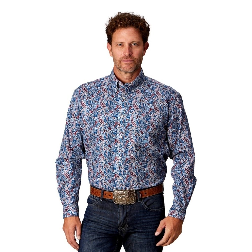 Roper Western Shirt Mens L/S Button Print Blue 03-001-0326-4035 BU Image 1